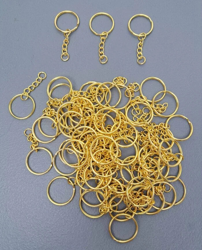Key Rings 25mm Gold With Chain (100s)